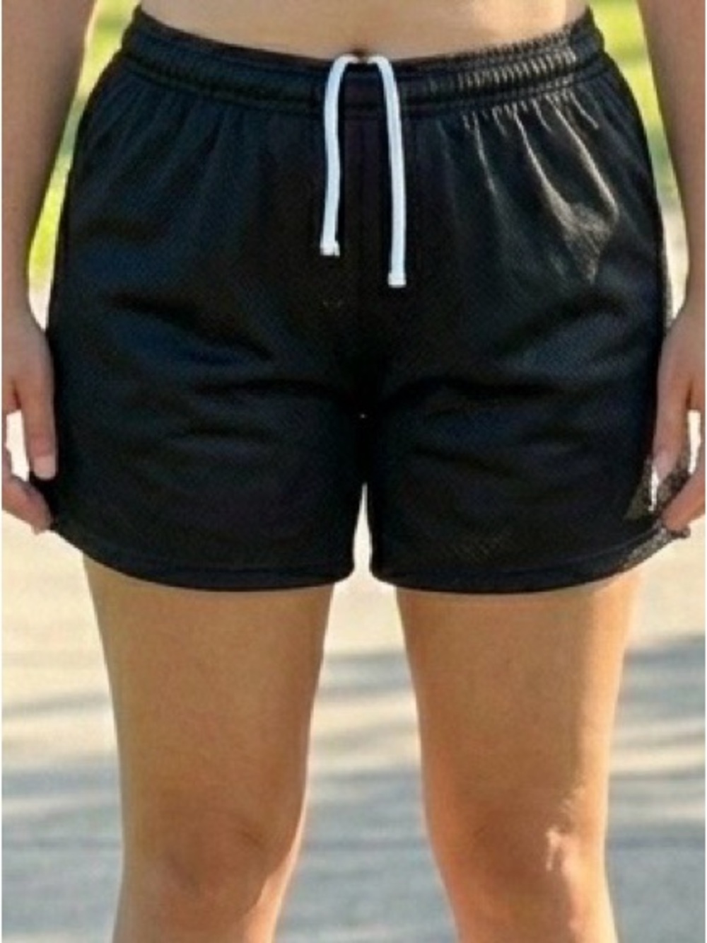 Liberty Pro Mesh Athletic Shorts Black XL High Rise White Drawstring Pockets EUC